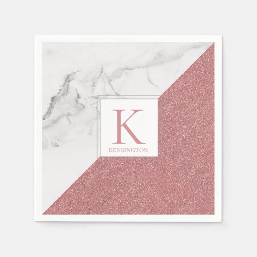 Elegant Marble Blush Pink Glitter Monogram Servet (Voorkant)