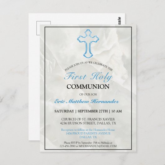 Elegant Marble Boys 1st Heilige Communauteit Briefkaart (Voorkant / Achterkant)