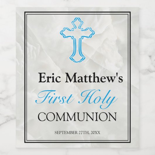 Elegant Marble Boys First Heilige Communie Wijn Etiket (Enkel label)