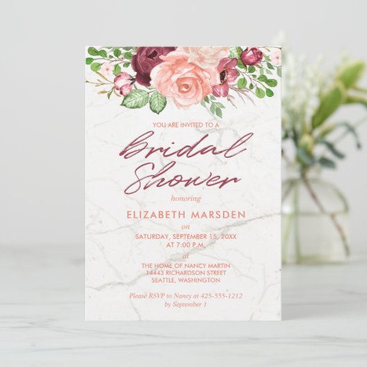 Elegant Marble Burgundy Mauve Peach Vrijgezellenfe Kaart (Staand voorkant)