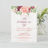 Elegant Marble Burgundy Mauve Peach Wedding Kaart (Staand voorkant)