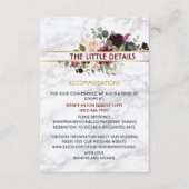 Elegant Marble Burgundy Navy Gold Floral Bouquet Informatiekaartje (Voorkant)