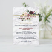 Elegant Marble Burgundy Navy Gold Floral Bouquet Informatiekaartje (Staand voorkant)