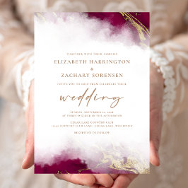 Elegant Marble Burgundy Red Wedding Kaart
