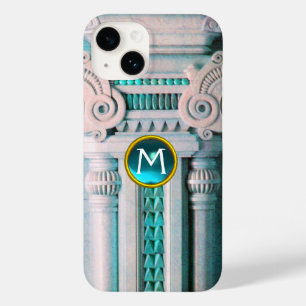 ELEGANT MARBLE COLUMN, PINK BLUE GEM STONE MONOGRA Case-Mate iPhone CASE