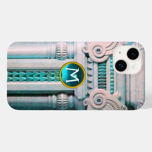 ELEGANT MARBLE COLUMN, PINK BLUE GEM STONE MONOGRA Case-Mate iPhone CASE (Achterkant (horizontaal))