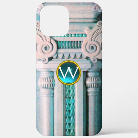 ELEGANT MARBLE COLUMN, PINK BLUE GEM STONE MONOGRA Case-Mate iPhone CASE (Achterkant)