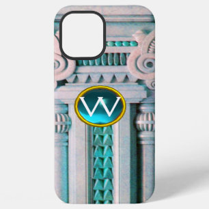 ELEGANT MARBLE COLUMN, PINK BLUE GEM STONE MONOGRA iPhone 12 PRO MAX HOESJE