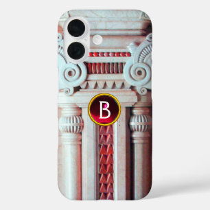 ELEGANT MARBLE COLUMN, PINK RED GEM STONE MONOGRAM iPhone 16 HOESJE