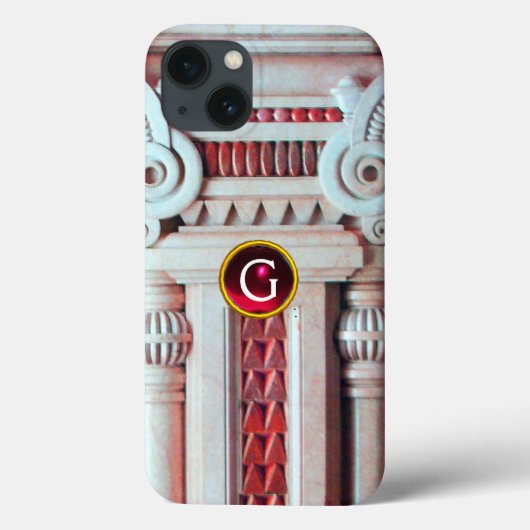 ELEGANT MARBLE COLUMN, PINK RED GEM STONE MONOGRAM Case-Mate iPhone CASE (Achterkant)