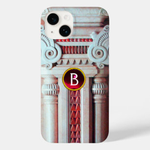 ELEGANT MARBLE COLUMN, PINK RED GEM STONE MONOGRAM Case-Mate iPhone CASE