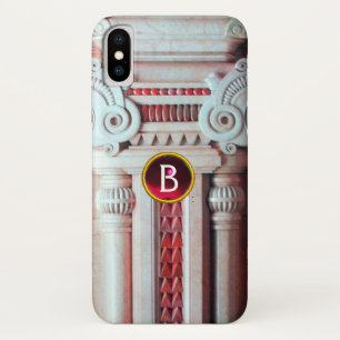 ELEGANT MARBLE COLUMN, PINK RED GEM STONE MONOGRAM iPhone X HOESJE