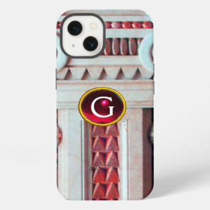 ELEGANT MARBLE COLUMN, PINK RED GEM STONE MONOGRAM iPhone 13 HOESJE