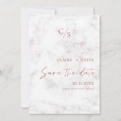 Elegant Marble Effect Roos Gold Monogram Weddensch Save The Date (Voorkant)