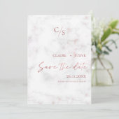 Elegant Marble Effect Roos Gold Monogram Weddensch Save The Date (Staand voorkant)