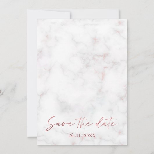 Elegant Marble Effect Roos Gold Monogram Weddensch Save The Date (Achterkant)