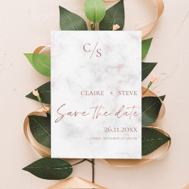 Elegant Marble Effect Roos Gold Monogram Weddensch Save The Date