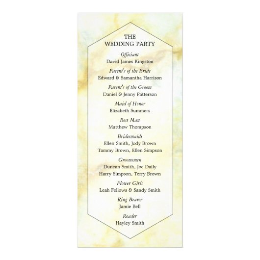 Elegant Marble Effect Trouwprogramma Reclamekaart (Achterkant)