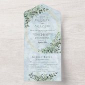 Elegant Marble Eucalyptus Dusty Blue Wedding All In One Uitnodiging (Binnen)