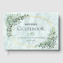 Elegant Marble Eucalyptus Geometric Wedding Gastenboek