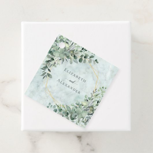 Elegant Marble Eucalyptus Greenery Gold Wedding Bedankjes Labels (In situ)