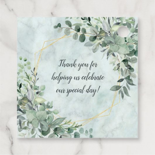 Elegant Marble Eucalyptus Greenery Gold Wedding Bedankjes Labels (Achterkant)