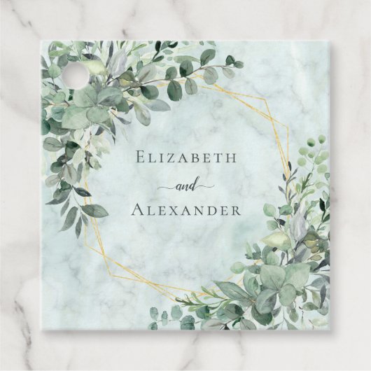Elegant Marble Eucalyptus Greenery Gold Wedding Bedankjes Labels (Voorkant)