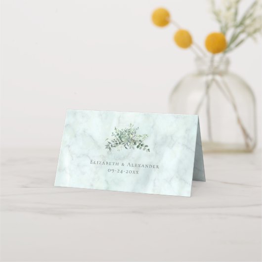 Elegant Marble Eucalyptus Greenery Gold Wedding Plaatskaartje (Achterkant)