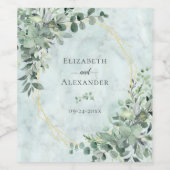 Elegant Marble Eucalyptus Greenery Gold Wedding Wijn Etiket (Enkel label)