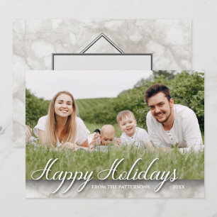 Elegant Marble Family Photo Happy Holiday Kaart