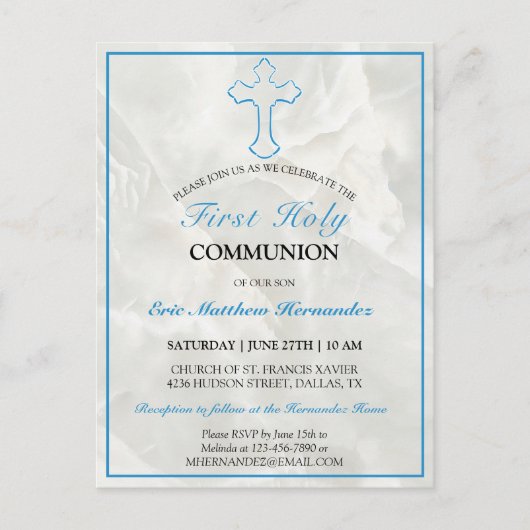Elegant Marble First Heilige Communauteit Uitnodig Uitnodiging Briefkaart (Voorkant)