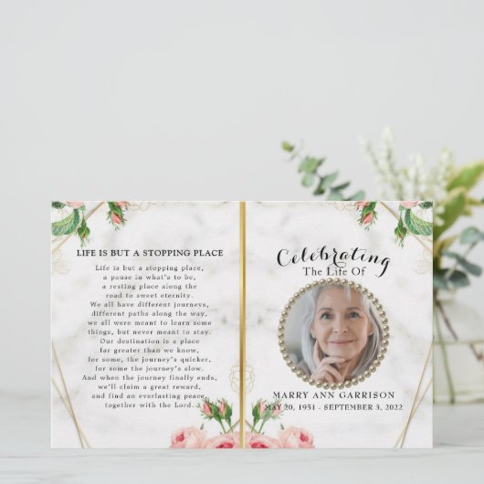 Elegant Marble Floral Celebration Programme of Lif (Staand voorkant)