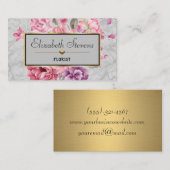 Elegant Marble Floral Roos en Gold Heart Florist Visitekaartje (Voorkant / Achterkant)