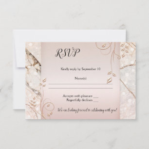 Elegant Marble Floral Roos Gold Wedding RSVP-kaart Kaart