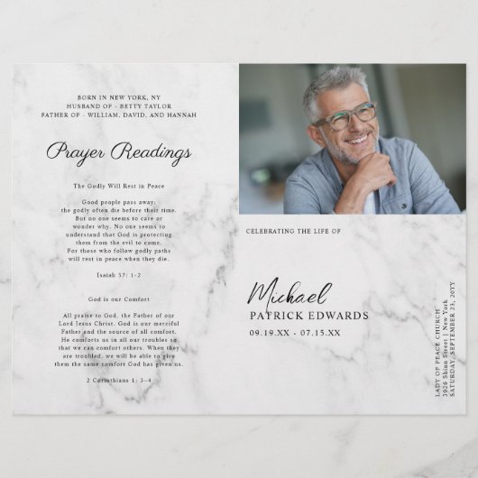 Elegant Marble | Funeral Memorial Photo Programme Flyer (Voorkant)
