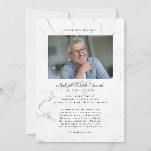 Elegant Marble | Funeral Memorial Photo Programme Kaart (Voorkant)