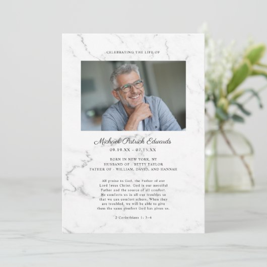 Elegant Marble | Funeral Memorial Photo Programme Kaart (Staand voorkant)