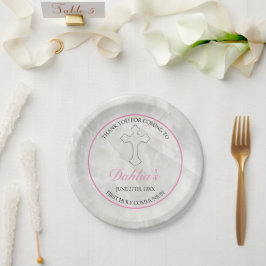 Elegant Marble Girls roze Eerste Heilige Communie Papieren Bordje