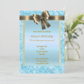 ELEGANT MARBLE GLITTER GOLD BLUE BOW KAART (Staand voorkant)