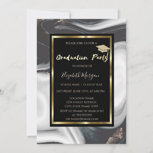 Elegant Marble Glitter Gradup Afstuderen Kaart (Voorkant)