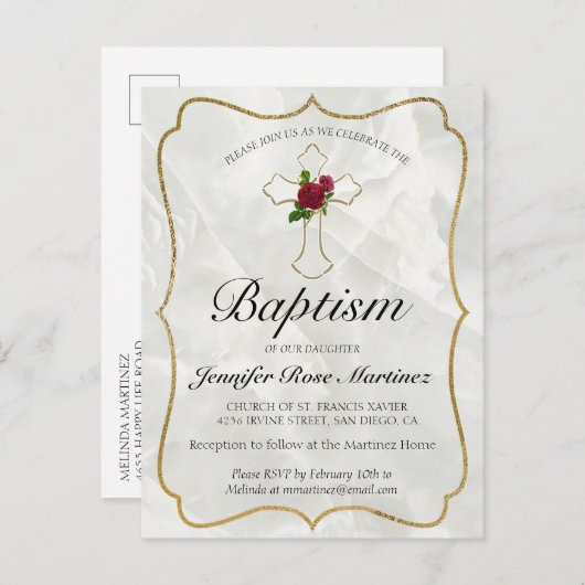 Elegant Marble Gold Baby Baptism Briefkaart Invite (Voorkant / Achterkant)
