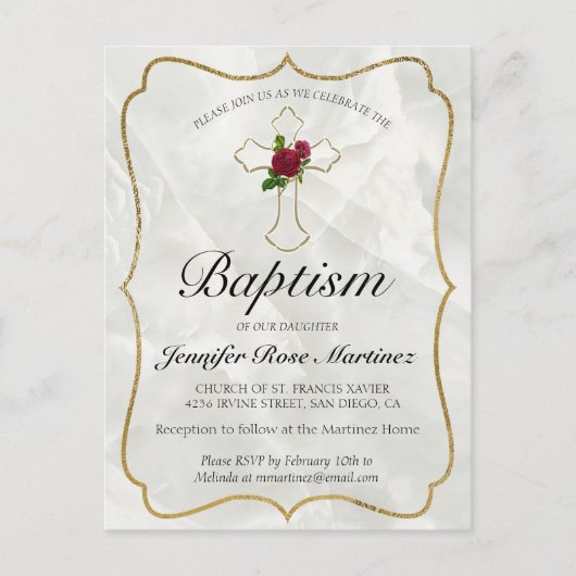 Elegant Marble Gold Baby Baptism Briefkaart Invite (Voorkant)