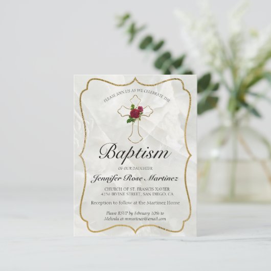 Elegant Marble Gold Baby Baptism Briefkaart Invite (Staand voorkant)