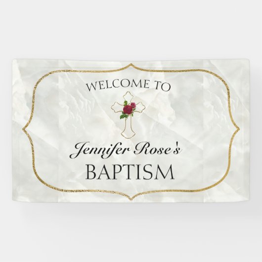 Elegant Marble Gold Baby Baptisme Welkom Spandoek (Horizontaal)