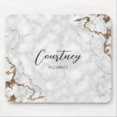 Elegant Marble Gold Glitter Monogram Naam of Logo Muismat (Voorkant)