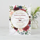 Elegant Marble Gold Marsala Navy Blue Floral Bloom Kaart (Staand voorkant)