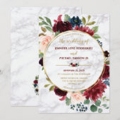 Elegant Marble Gold Marsala Navy Blue Floral Bloom Kaart (Voorkant / Achterkant)