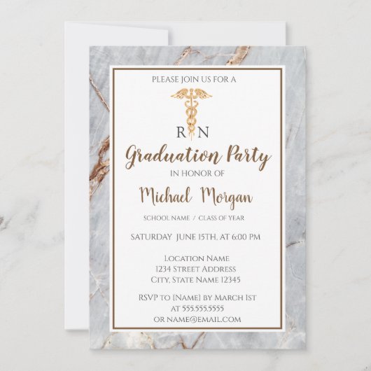 Elegant Marble Gold Nurse Graduation Party Kaart (Voorkant)