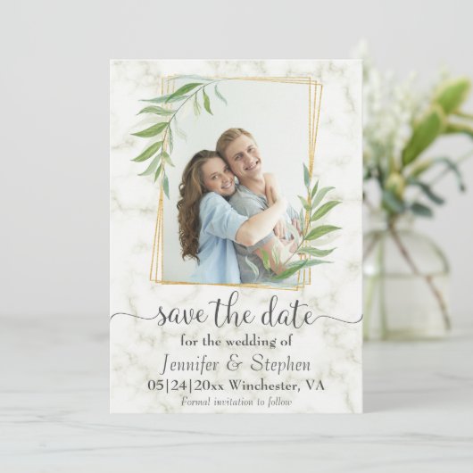 Elegant Marble Gold Photo Wedding Save the Date (Staand voorkant)