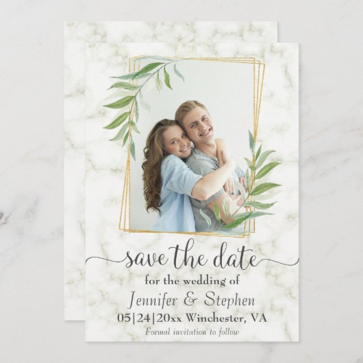 Elegant Marble Gold Photo Wedding Save the Date (Voorkant / Achterkant)